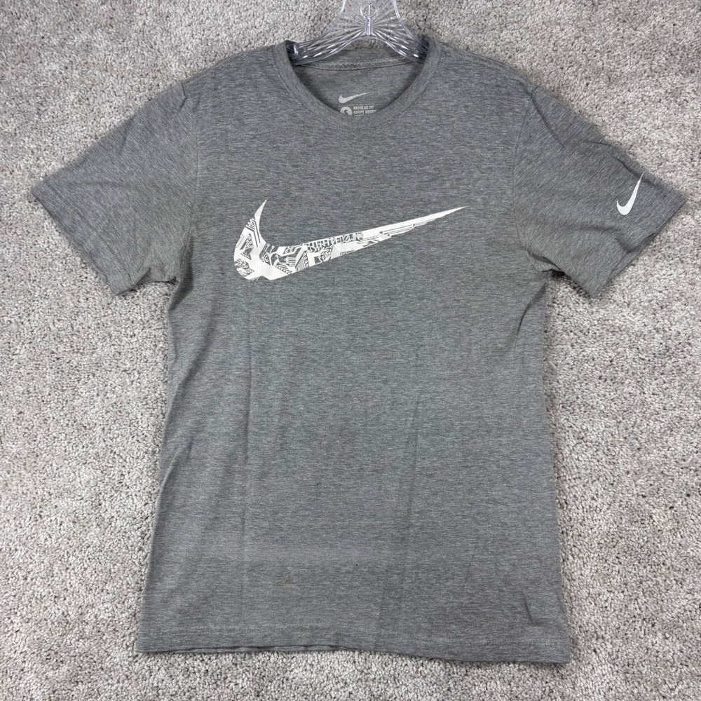 Nike Mens Small Gray Circuit Board Graphic Swoosh Logo T-Shirt Regular Fit S